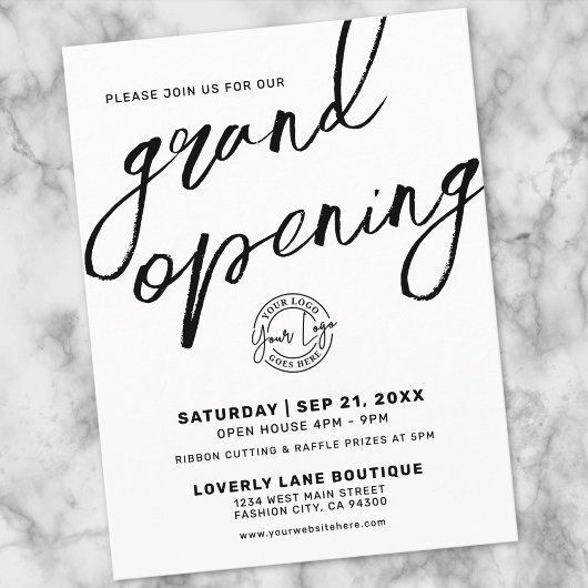 Black White Logo Business Grand Opening Invitation Postkarte