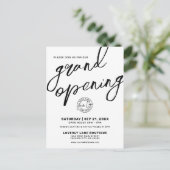 Black White Logo Business Grand Opening Invitation Postkarte (Stehend Vorderseite)