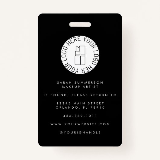 Black White Logo Photo Makeup Employee Ausweis (Rückseite)