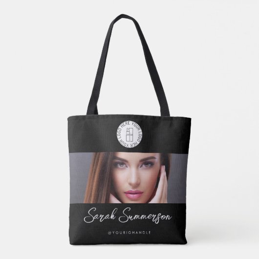 Black White Logo Photo Makeup Studio Tasche (Rückseite)