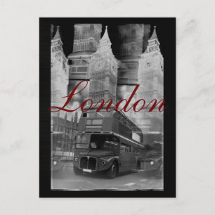 Black & White London Bus & Big Ben Postcard Postkarte