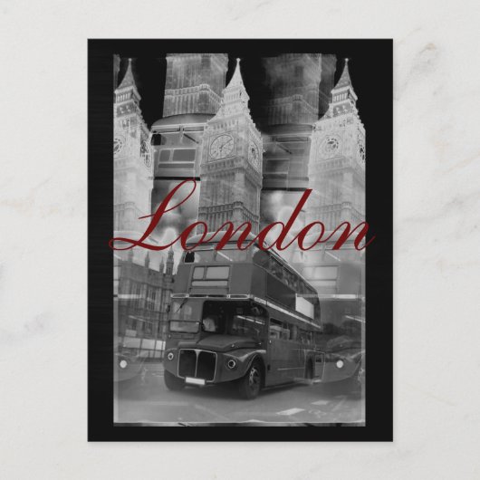 Black & White London Bus & Big Ben Postcard Postkarte (Vorderseite)