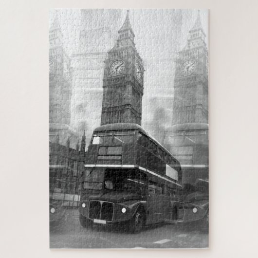 Black & White London Bus & Big Ben Puzzle (Vertikal)