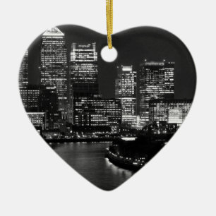Black White London City Night UK Travel Keramikornament