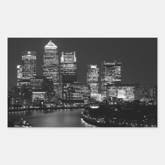 Black White London City Night UK Travel Rechteckiger Aufkleber (Vorderseite)