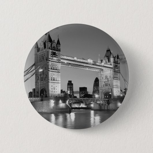 Black White London Tower Bridge Button (Vorderseite)