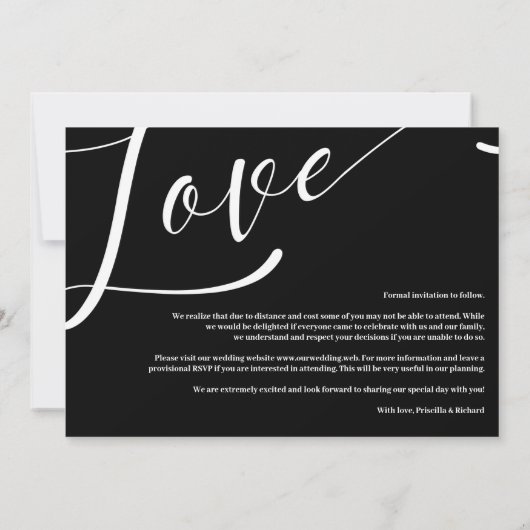 Black & White Luxury Minimalist Love Quote Photo Save The Date (Rückseite)