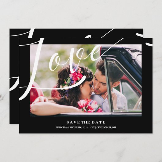 Black & White Luxury Minimalist Love Quote Photo Save The Date (Vorne/Hinten)