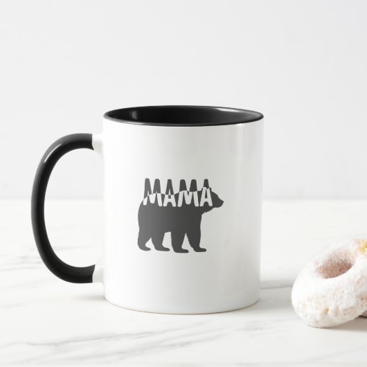 Black & White Mama Bear Silhouette Tasse (Mit Donut)