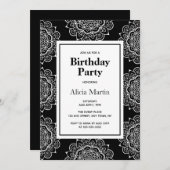 Black & White Mandala Blume Geburtstagsparty Einladung (Vorne/Hinten)