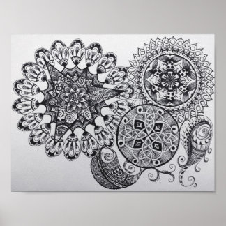 Black & White Mandala Celtic Knot Tangle Paisley Poster