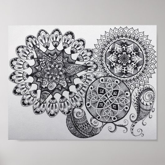Black & White Mandala Celtic Knot Tangle Paisley Poster (Vorne)