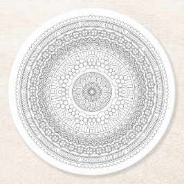 Black & White Mandala v3 Runder Pappuntersetzer