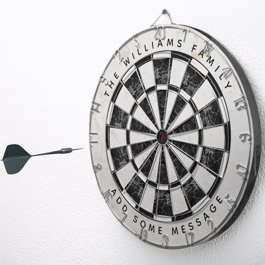Black & White Marble Classic Custom Name & Message Dartscheibe