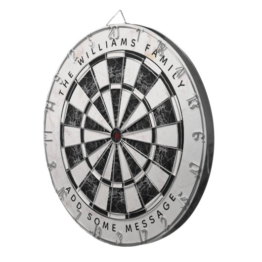 Black & White Marble Classic Custom Name & Message Dartscheibe (Vorderseite rechts)