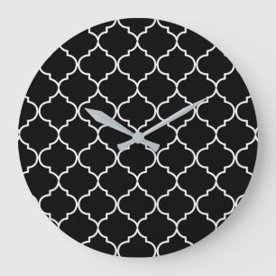 Black & White Mediterranean Moroccan Pattern Große Wanduhr