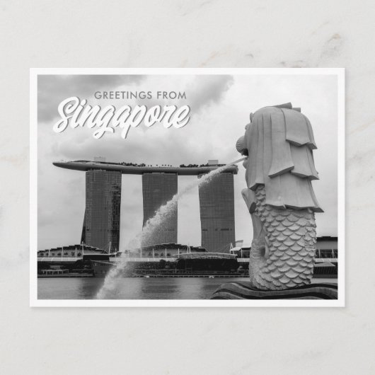Black & White Merlion Greetings aus Singapur Postkarte (Vorderseite)
