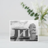 Black & White Merlion Greetings aus Singapur Postkarte (Stehend Vorderseite)