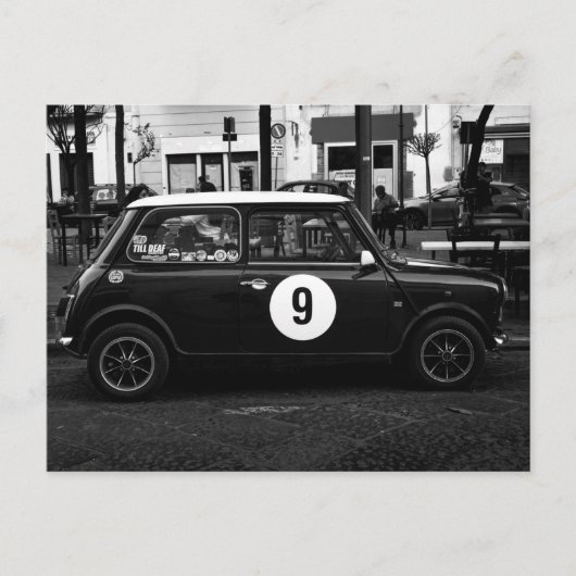 Black & White Mini Cooper Car Number 9 Postkarte (Vorderseite)