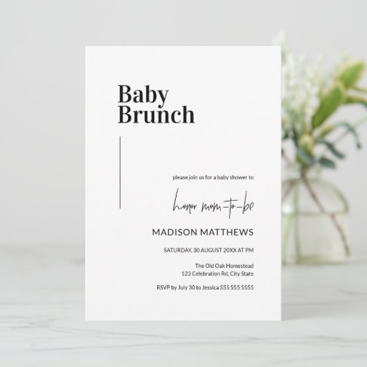 Black & White Minimal Baby Brunch Babydusche Einladung (Stehend Vorderseite)