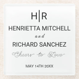 Black & White Minimal Clean Monogram Wedding Glasuntersetzer