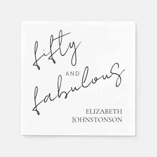 Black White Minimal Fifty and Fabulous Birthday Serviette (Vorderseite)