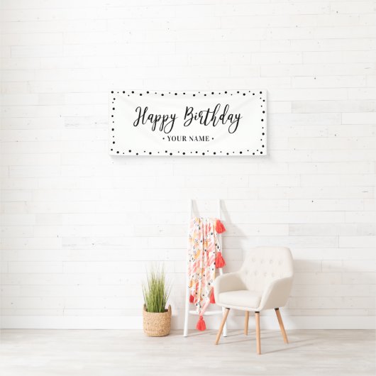Black & White Minimal Happy Birthday Party Banner (Insitu)