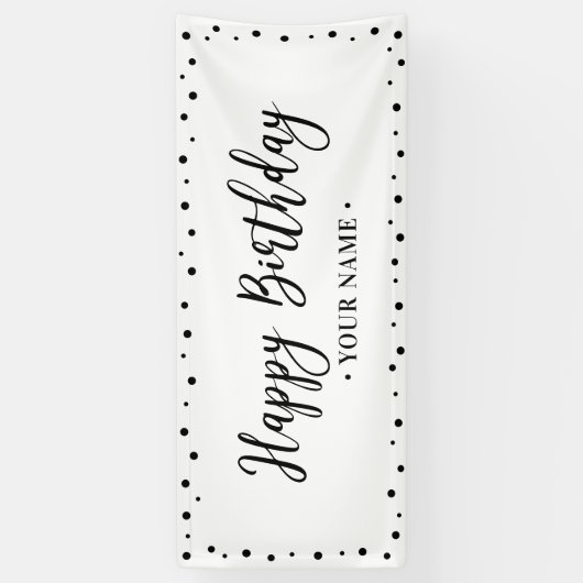 Black & White Minimal Happy Birthday Party Banner (Vertikal)