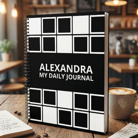 Black White Minimal Modern Squared Daily  Notizblock