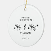 Black & White Minimal Mr. Mrs. First Christmas Fot Keramik Ornament (Links)