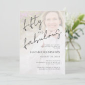 Black White Minimal Photo 50 and Fabulous Birthday Einladung (Stehend Vorderseite)