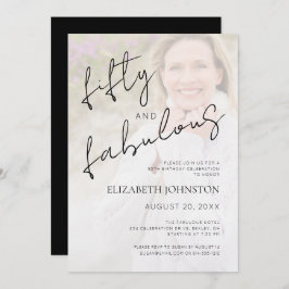 Black White Minimal Photo 50 and Fabulous Birthday Einladung