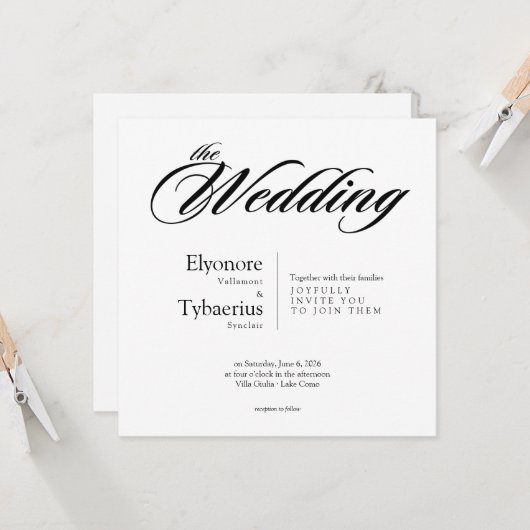 Black & White Minimal Square Wedding Invitation Karte (Vorderseite/Rückseite Beispiel)