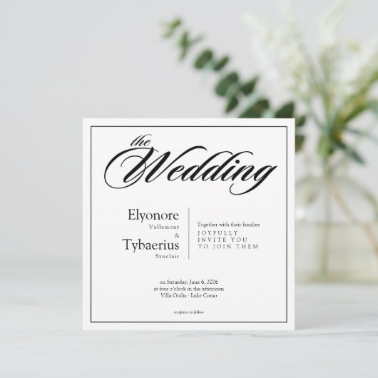 Black & White Minimal Square Wedding Invitation Karte (Stehend Vorderseite)