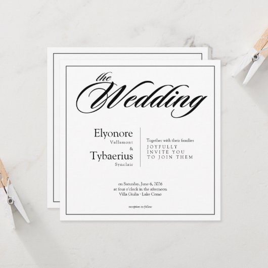 Black & White Minimal Square Wedding Invitation Karte (Vorderseite/Rückseite Beispiel)