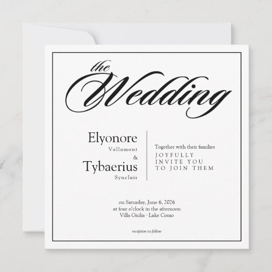 Black & White Minimal Square Wedding Invitation Karte (Vorderseite)