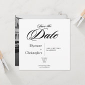 Black & White Minimal Square Wedding Photo Karte (Vorderseite/Rückseite Beispiel)