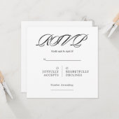 Black& White Minimal Square Wedding RSVP Karte (Vorderseite/Rückseite Beispiel)