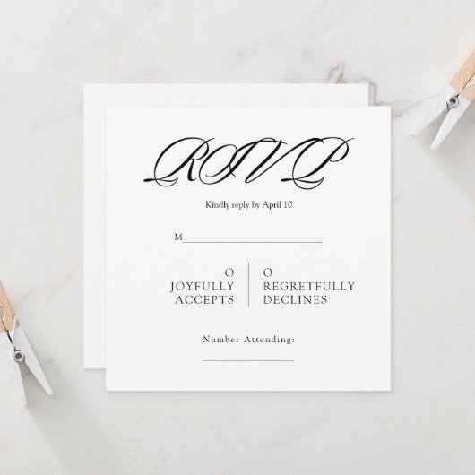 Black& White Minimal Square Wedding RSVP Karte (Vorderseite/Rückseite Beispiel)