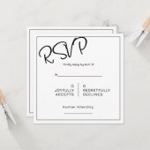 Black& White Minimal Square Wedding RSVP Karte (Vorderseite/Rückseite Beispiel)
