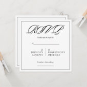Black& White Minimal Square Wedding RSVP Karte (Vorderseite/Rückseite Beispiel)