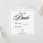 Black & White Minimal Square Wedding Save the Date Karte (Vorderseite/Rückseite Beispiel)