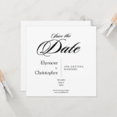 Black& White Minimal Square Wedding Save the Date Karte (Vorderseite/Rückseite Beispiel)