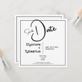 Black & White Minimal Square Wedding Save the Date Karte (Vorderseite/Rückseite Beispiel)