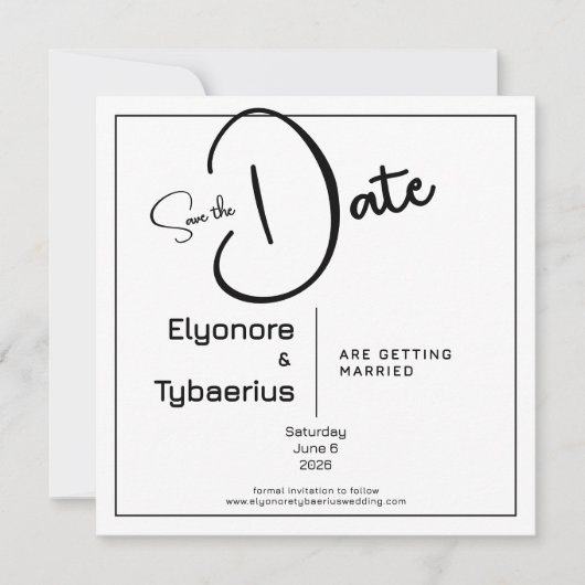 Black & White Minimal Square Wedding Save the Date Karte (Vorderseite)