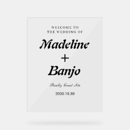 Black & White Minimalist Calligraphy Wedding  Acrylschild