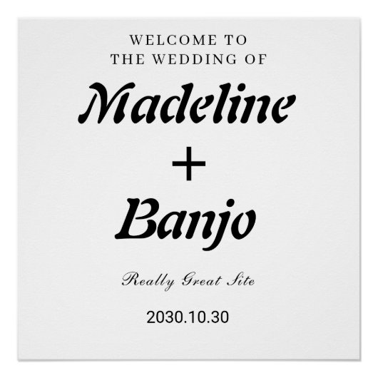 Black & White Minimalist Calligraphy Wedding  Poster (Vorderseite)