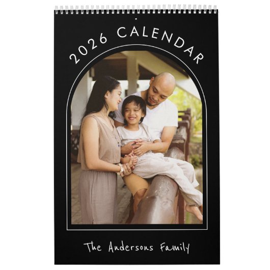 Black White Minimalist Family Photo 2026 Monthly  Kalender (Titelbild)