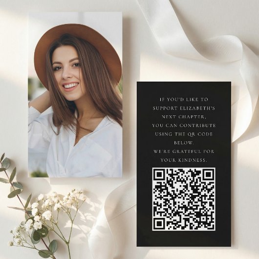 Black White Minimalist Graduation Fund QR Begleitkarte