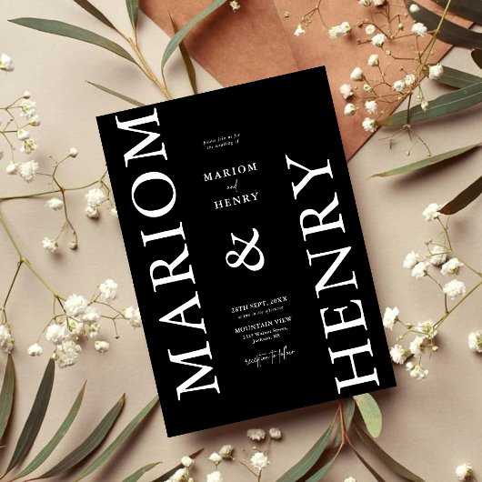 Black & White Minimalist Modern Elegant Wedding Einladung